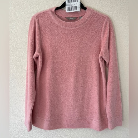 0309 - DENIM&CO Women’s Comfort Zone Baby Sherpa Crewneck Pullover Blush Pink - Picture 3 of 5